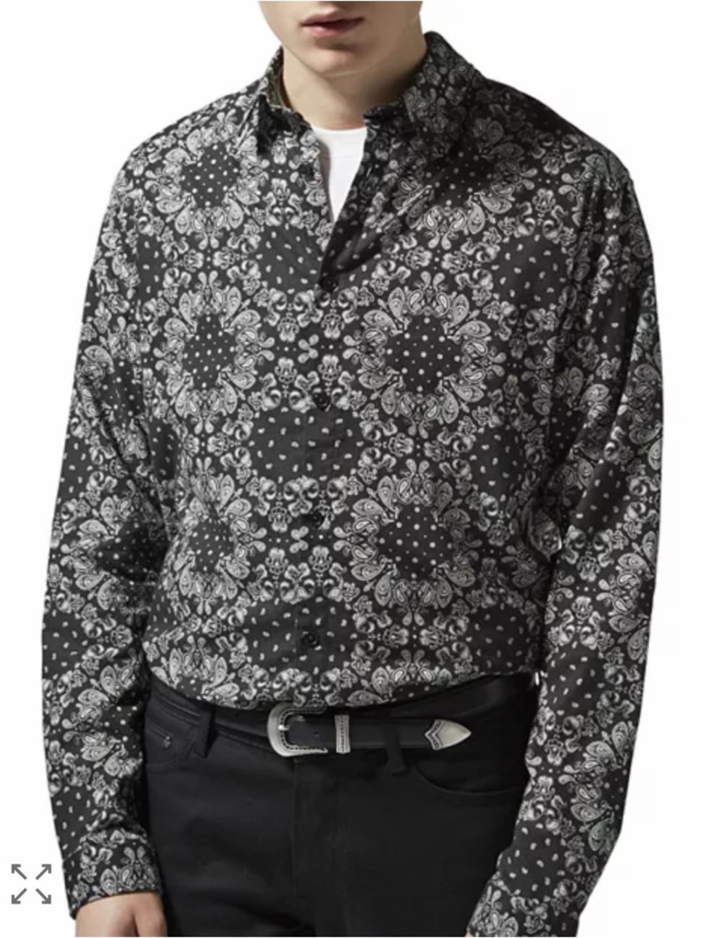 NWT The Kooples Men's Black Paisley Print Long-Sleeve Shirt Sz L